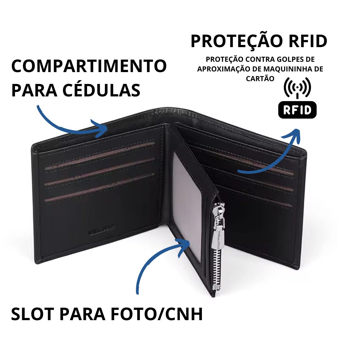 Carteira Masculina William Polo Bifold Modelo Onyx - Empório Spartacus