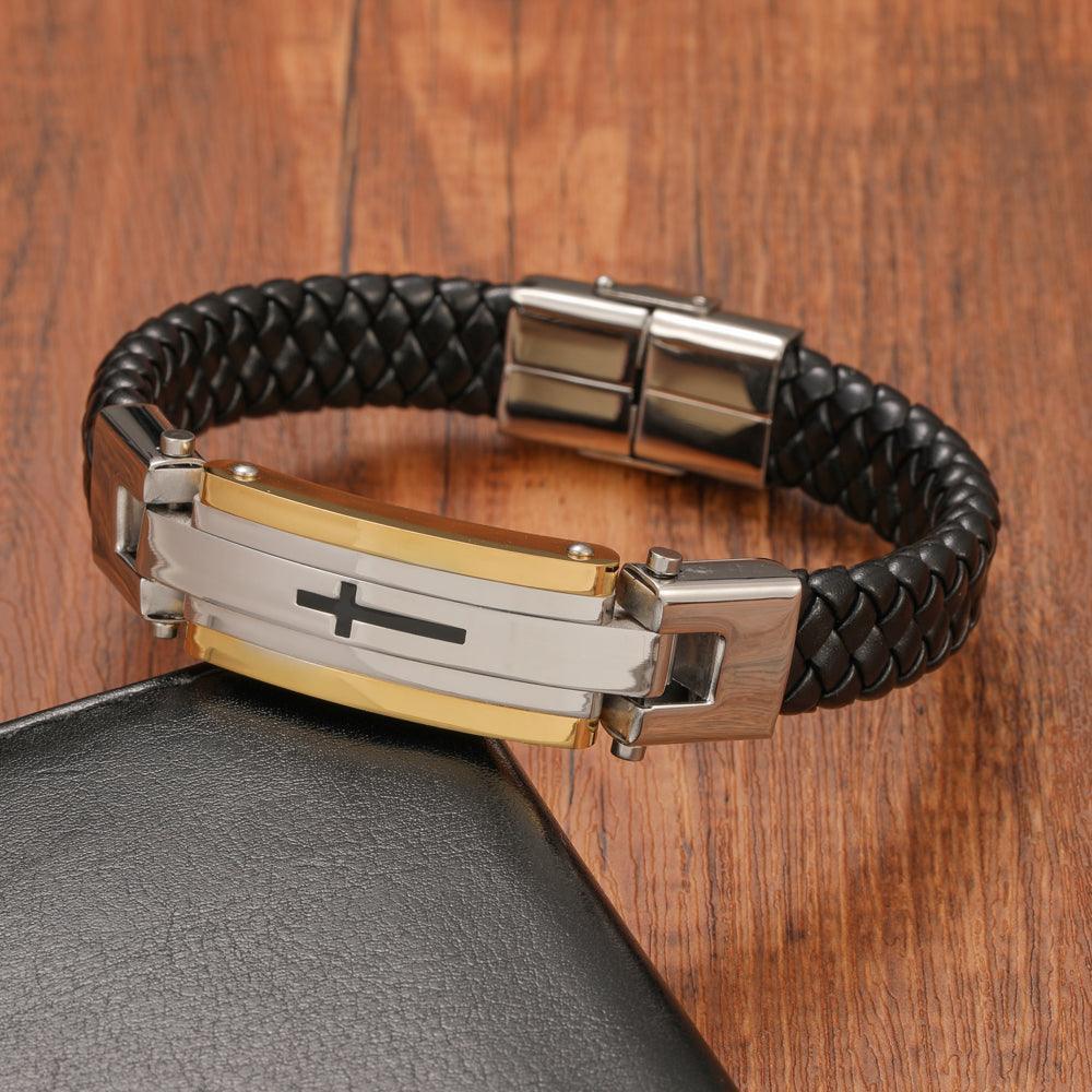 Pulseira Masculina de Couro Cruz Central - Titan - Empório Spartacus