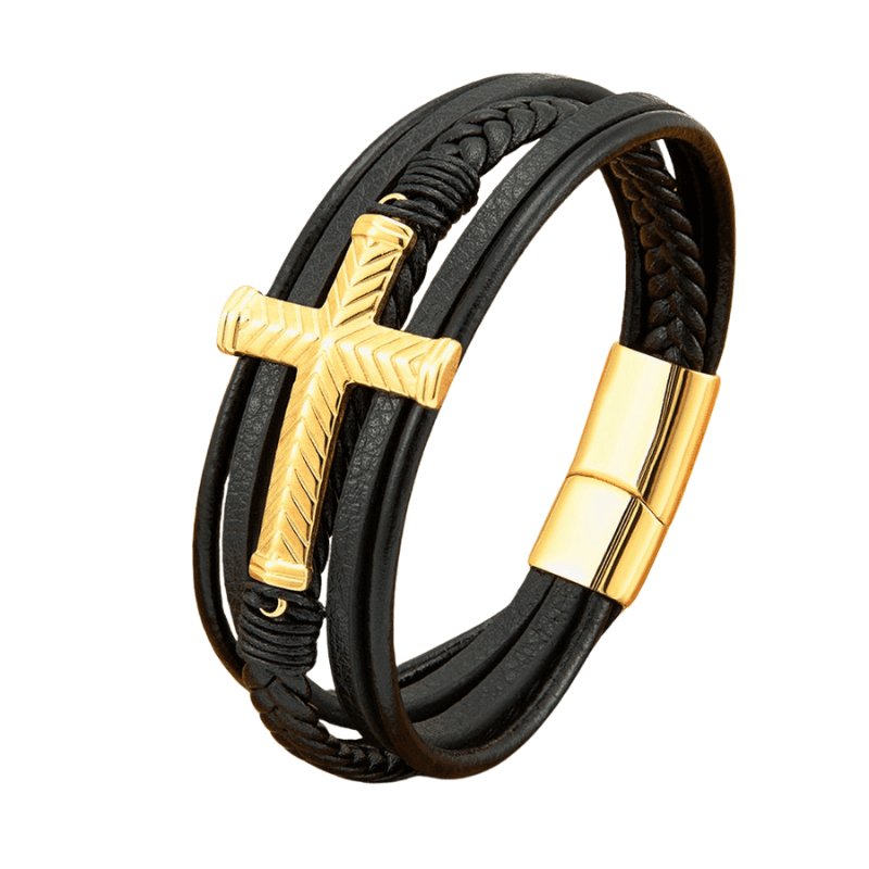 Pulseira Masculina de Couro Cruz da Proteção Force - Empório Spartacus