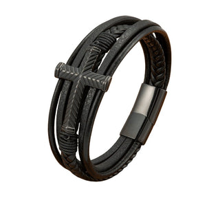 Pulseira Masculina de Couro Cruz da Proteção Force - Empório Spartacus