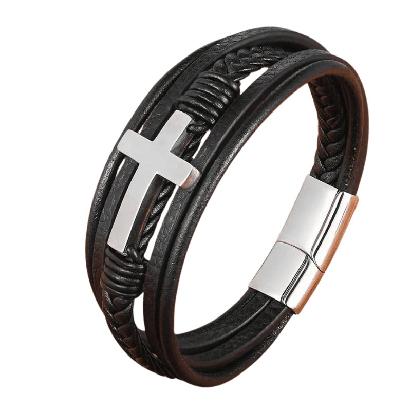 Pulseira Masculina de Couro - Cruz Sagrada - Empório Spartacus