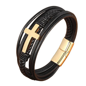 Pulseira Masculina de Couro - Cruz Sagrada - Empório Spartacus