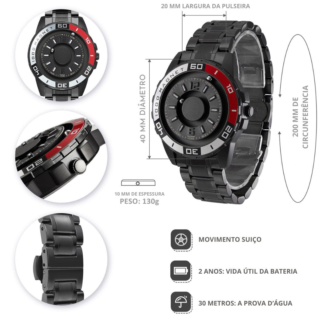 Relógio Magnético Masculino - Pulseira em Silicone - Modelo Saturno - Empório Spartacus