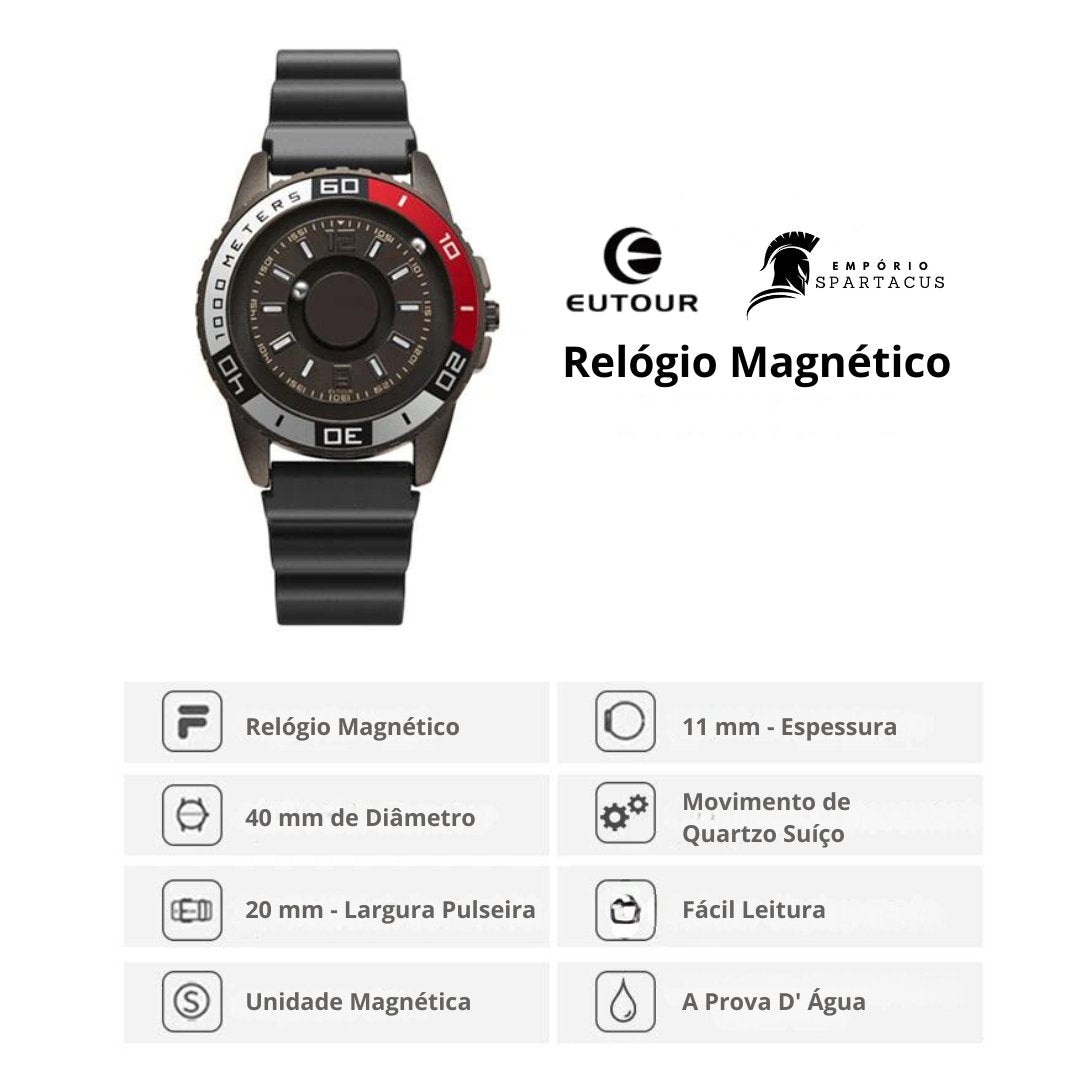 Relógio Magnético Masculino - Pulseira em Silicone - Modelo Saturno - Empório Spartacus