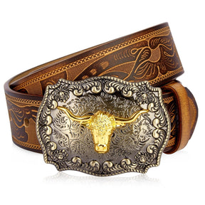 Cinto Country Bison Denim Couro Legítimo - Modelo Rodeo King Belt - Empório Spartacus