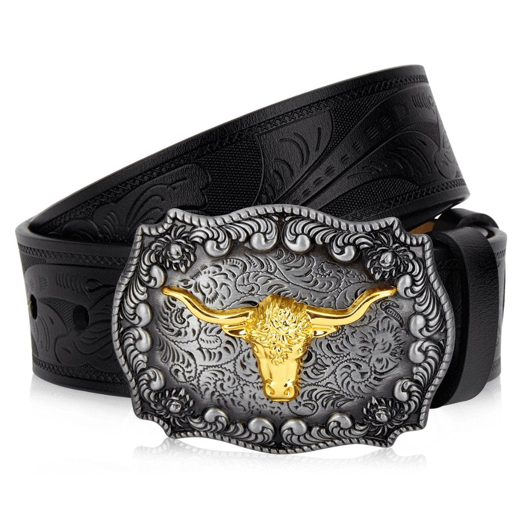 Cinto Country Bison Denim Couro Legítimo - Modelo Rodeo King Black Belt - Empório Spartacus