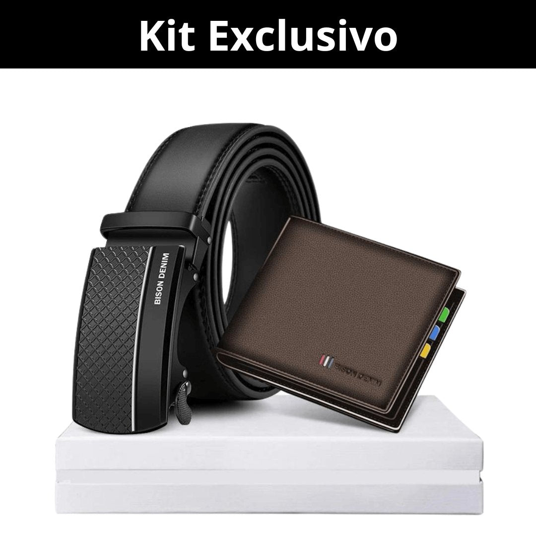 Kit Exclusivo Cinto Leônidas em Couro Legítimo + Carteira com Proteção RFID - Café - Empório Spartacus